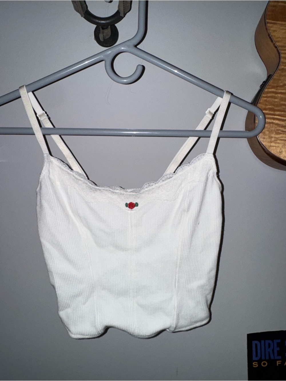 Target White Lace-Trim Ribbed Cherry Cami Crop Top